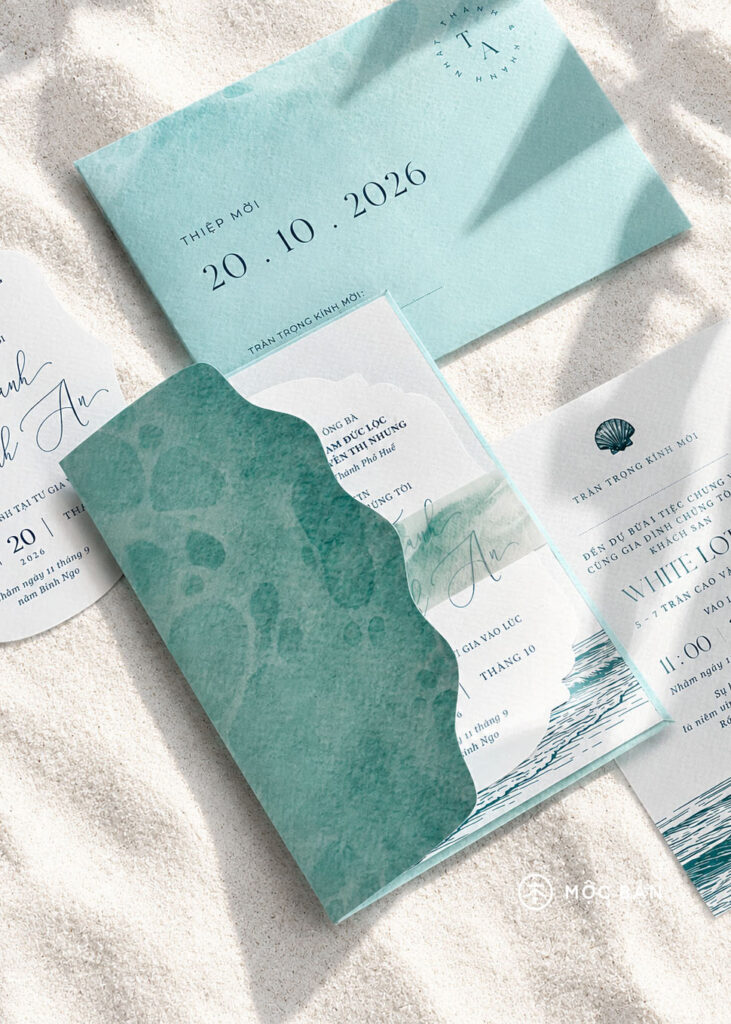 Thiệp cưới Mộc Bản | Seafoam Whisper Wedding Invitation