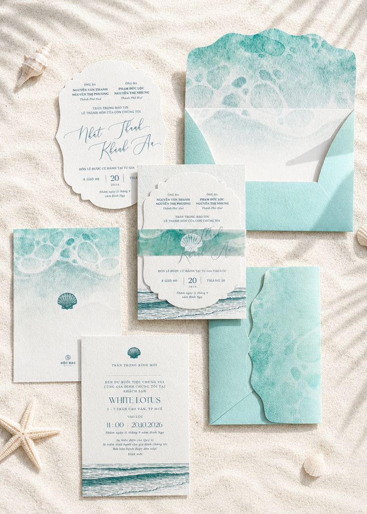 Thiệp cưới Mộc Bản | Seafoam Whisper Wedding Invitation