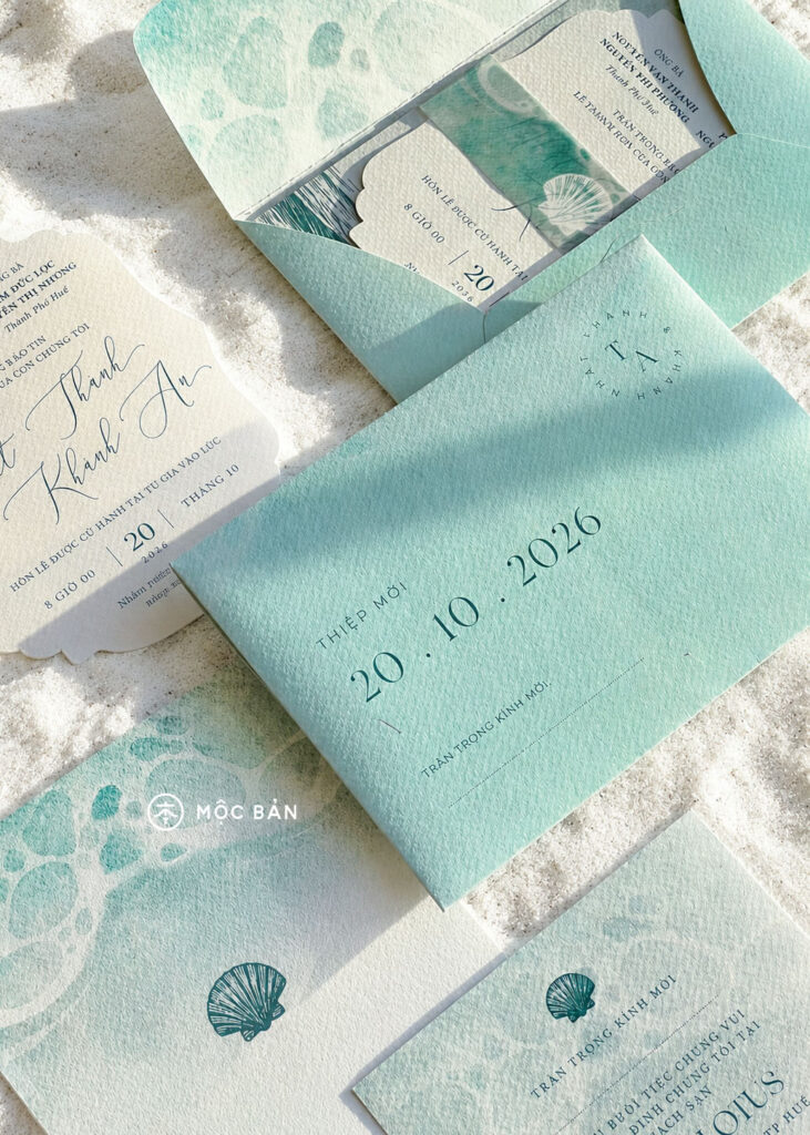 Thiệp cưới Mộc Bản | Seafoam Whisper Wedding Invitation