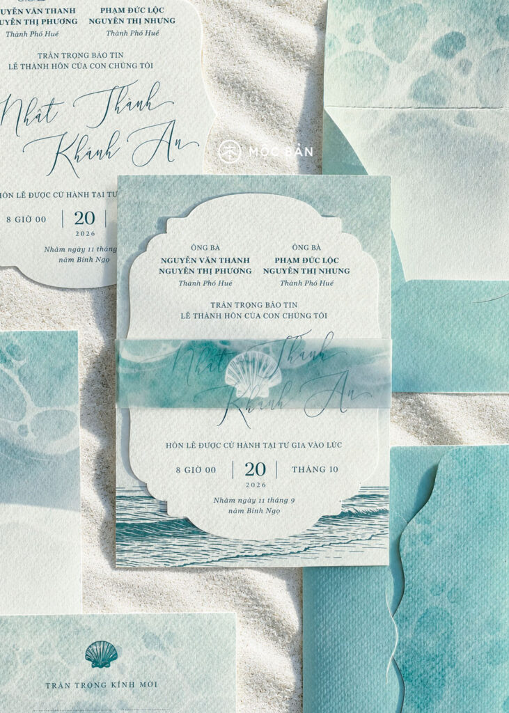 Thiệp cưới Mộc Bản | Seafoam Whisper Wedding Invitation
