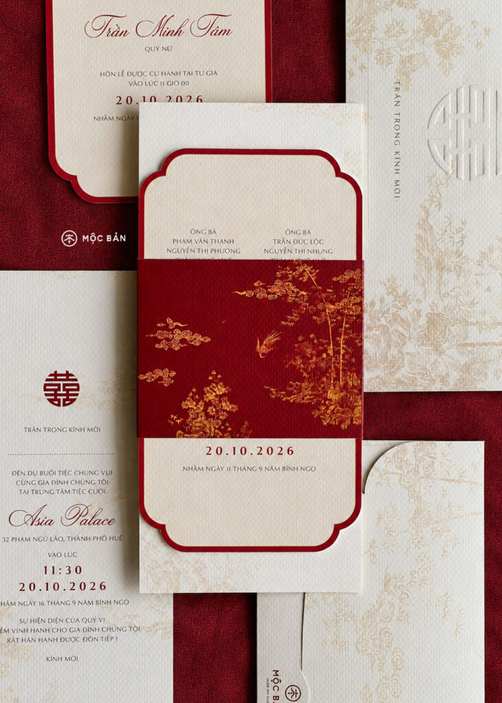 Thiệp cưới Mộc Bản | Timeless Elegance in Red & Ivory